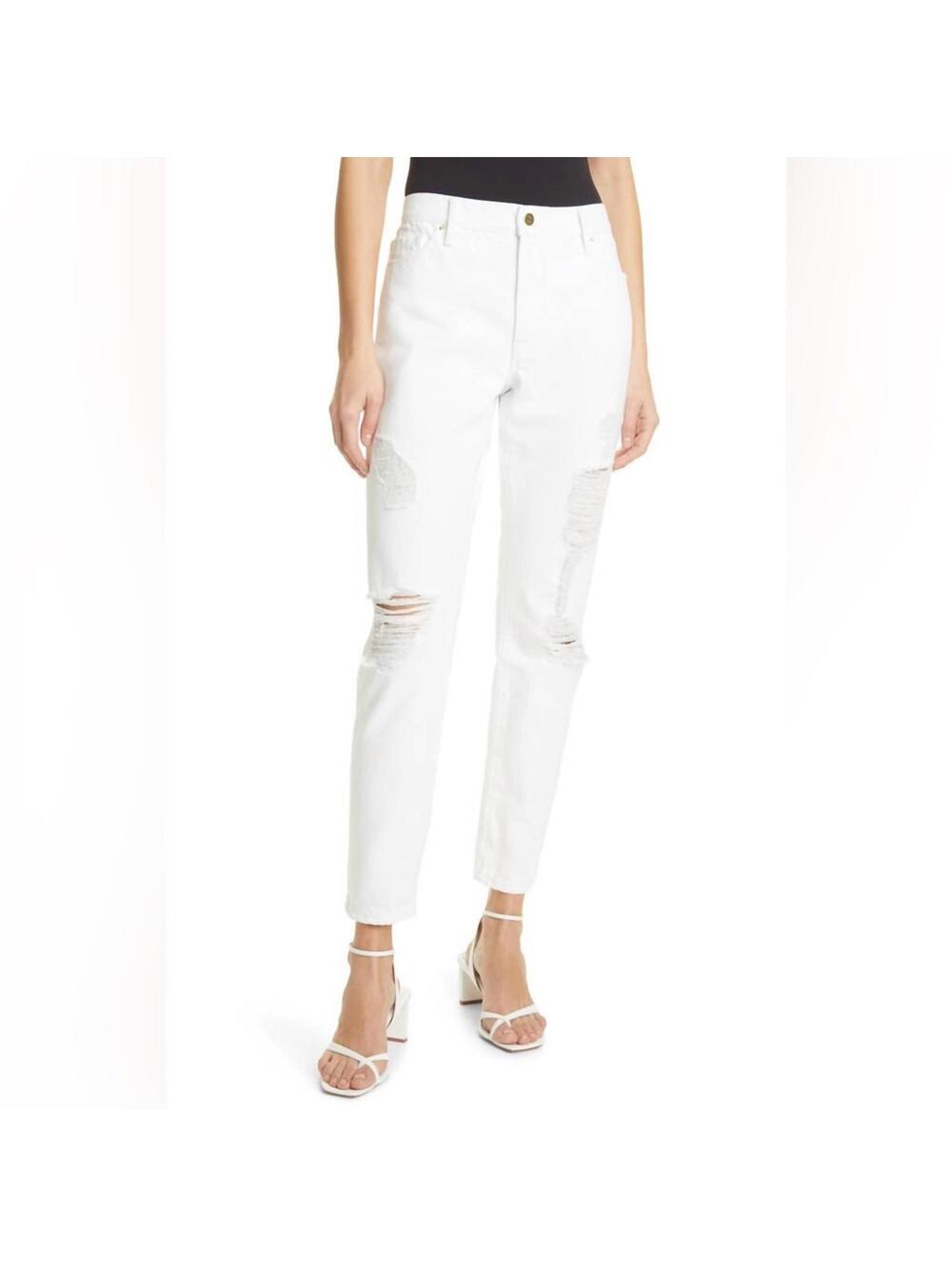 NWT Frame Le Garcon White Mid Rise Straight fit Ripped Denim Jeans- Size 27 - Picture 3 of 9